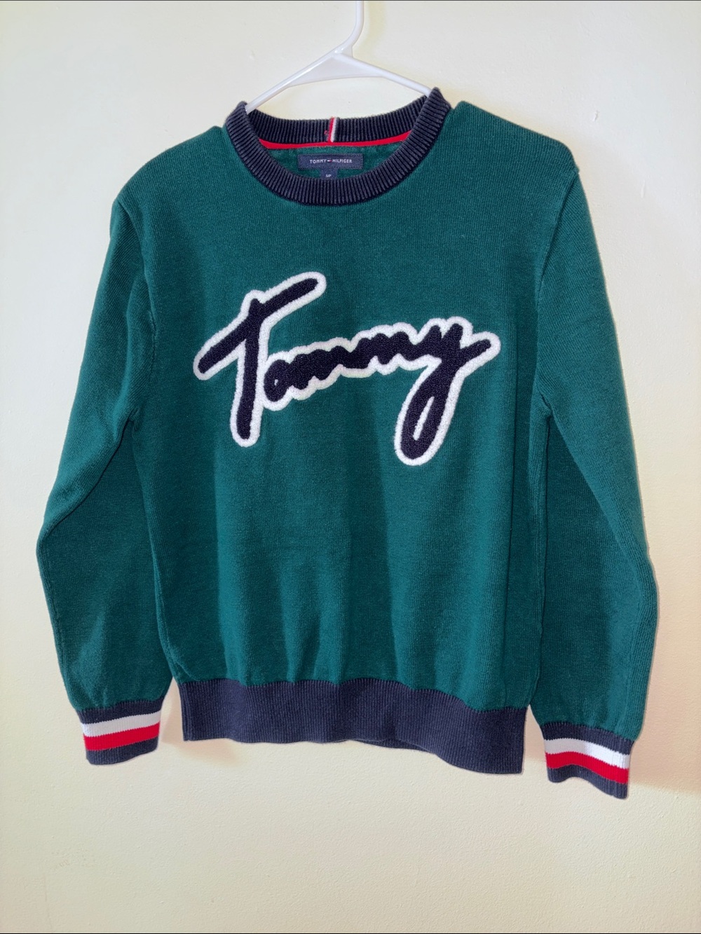 Tommy Hilfiger Dark Green Crewneck Sweater with Script Logo